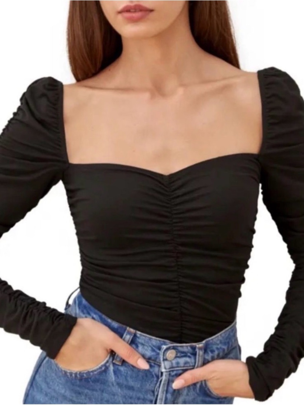 Reformation Esra Queen Anne Neck Top, Black XL